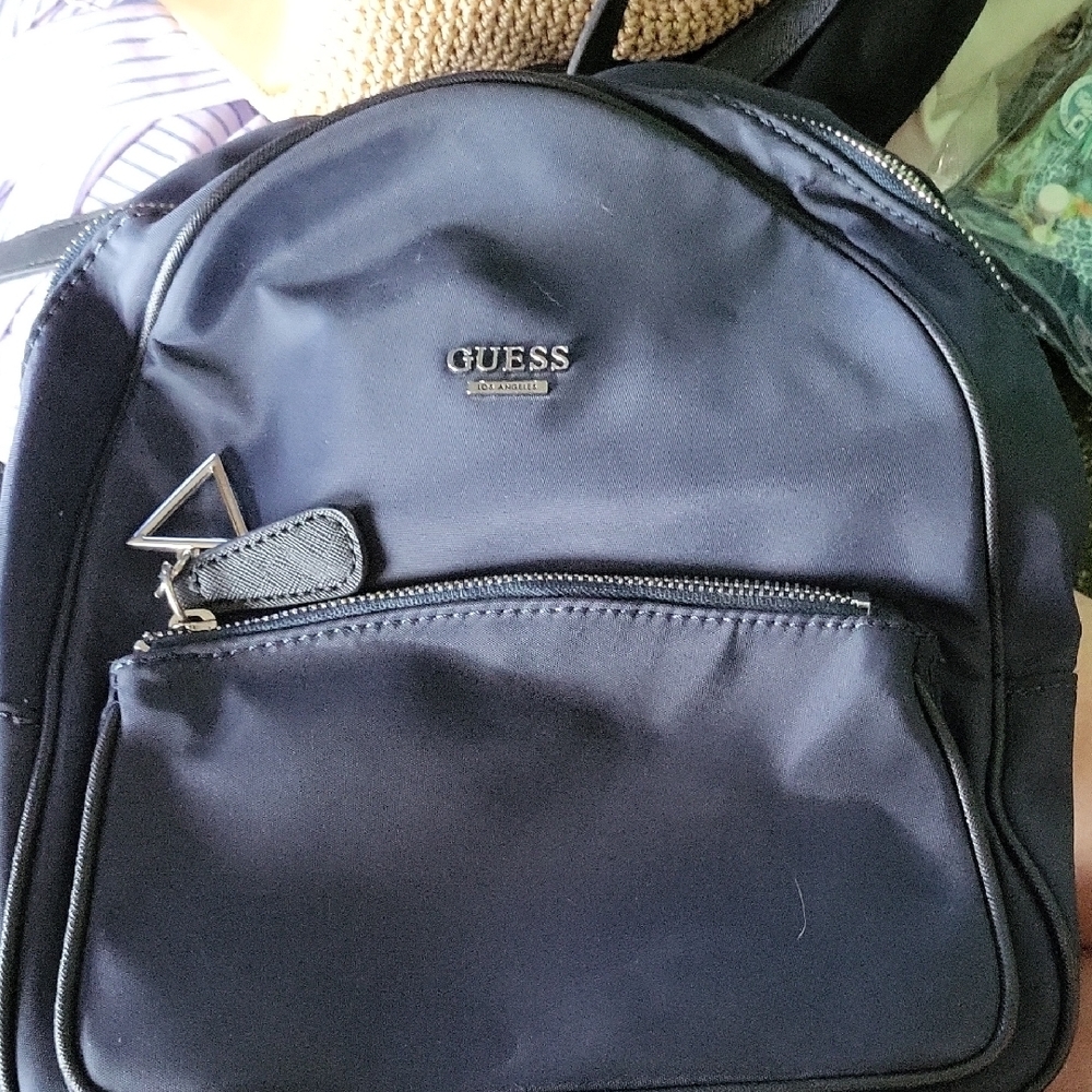 Guess Blue Backpack with Smooth Material and Silver Zipper